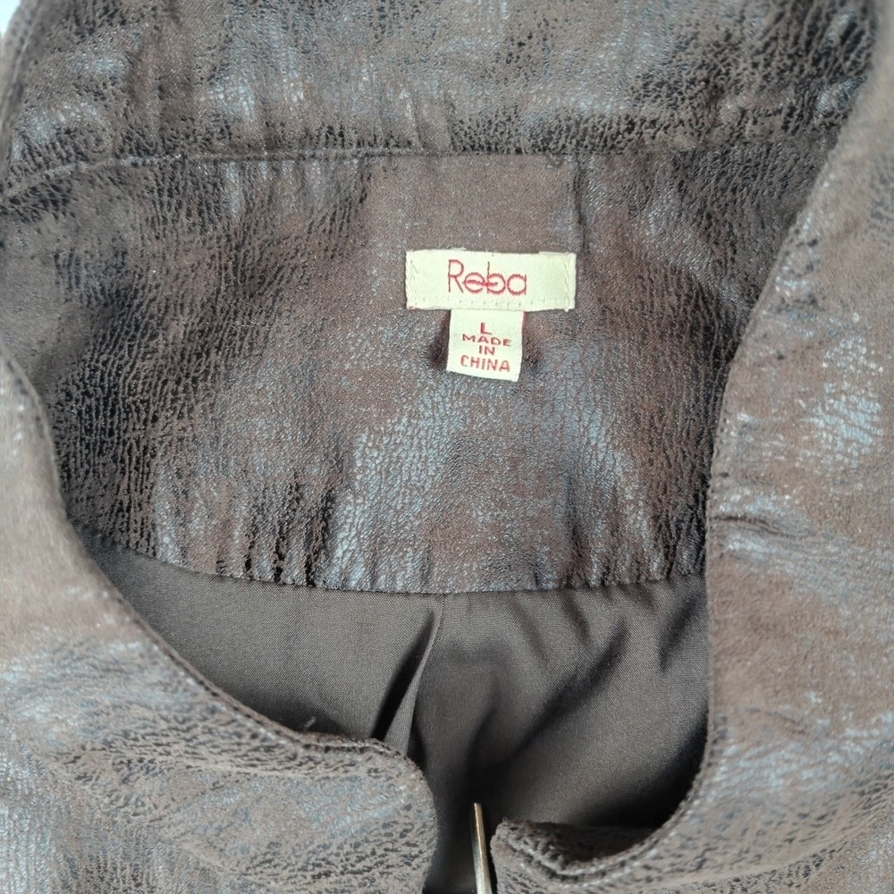 Reba Women's Faux Vegan Leather Jacket Sz L Studded Brown Western Zipper - Picture 7 of 16